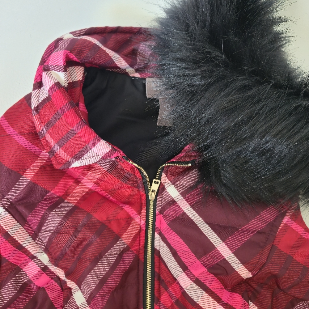Chico's Red and Pink Vest with Removable Black Faux Fur Collar - Picture 5 of 10